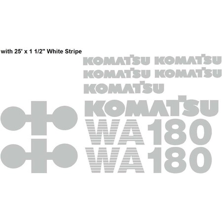 Aftermarket Komatsu Wheel Loader WA180 New Style Decal Set w 25' x 1 12 White Stripe KOMWA180NSDECALSET